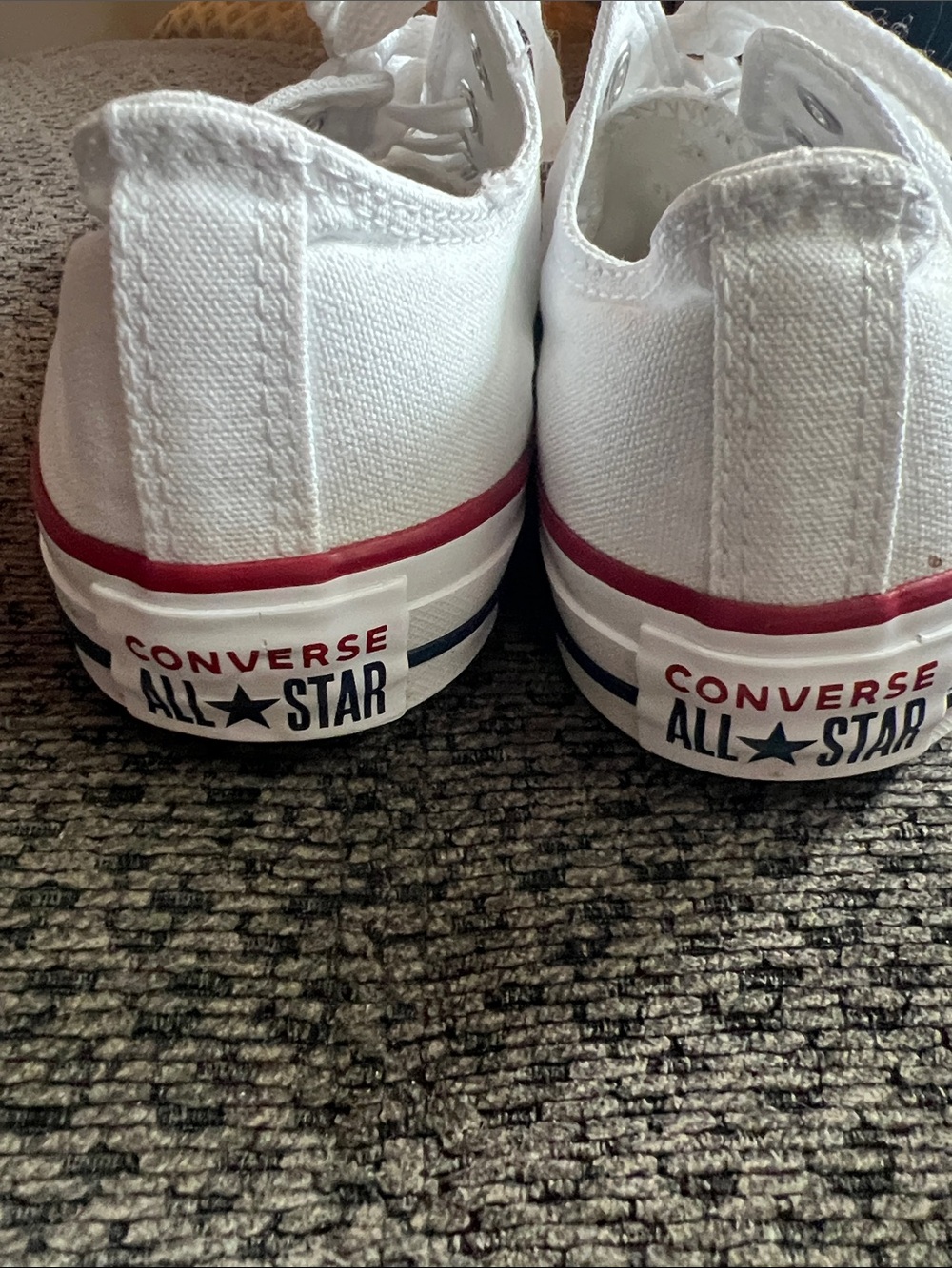 Converse White Low Top Sneakers with Red and Navy Stripe Sz. 7.5 womens - Picture 3 of 8
